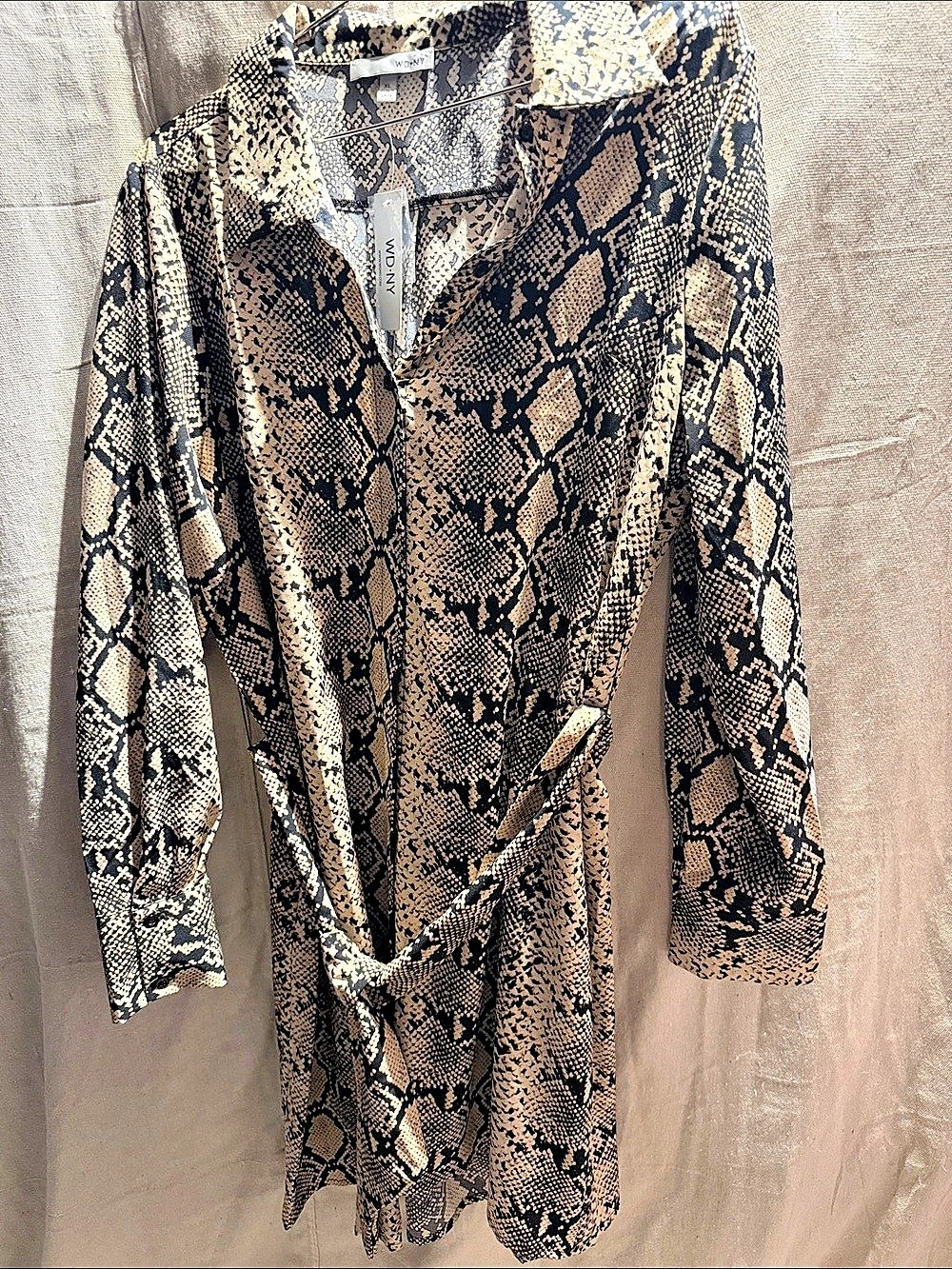WD.NY Snake Print Long Sleeve Shirt Dress Brown & Black XL NWT
